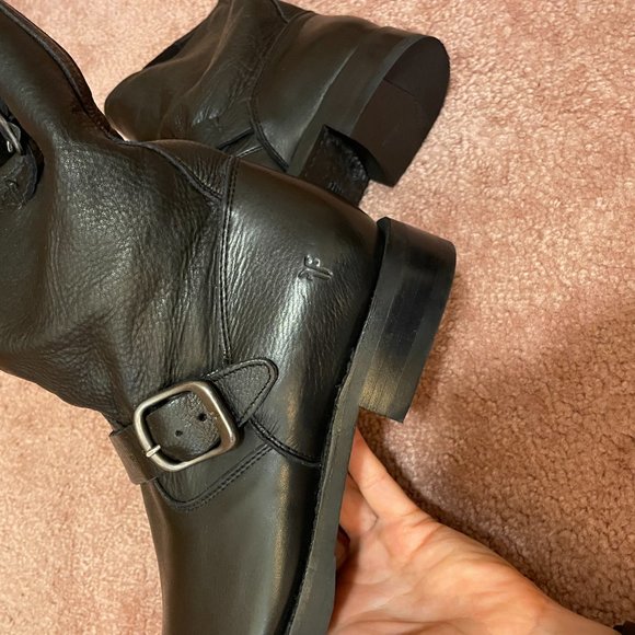 Frye Veronica Black Leather Moto Boot with Pewter Hardware - Picture 7 of 10